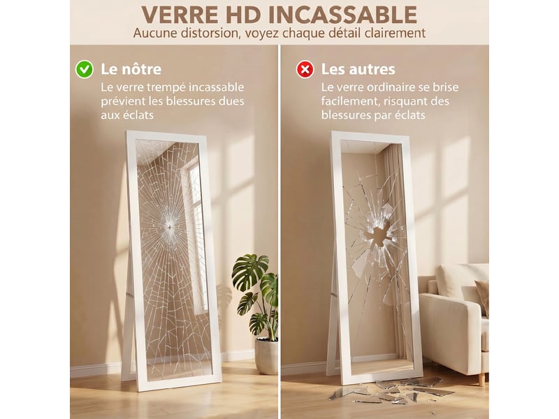  Miroir sur pied et mural rectangulaire avec cadre en mdf blanc  - Conforama E