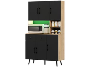 Buffet cuisine meuble cuisine rangement haut avec lumière led rgb plan de travail 6 portes 2 tiroirs 100x40x176cm noir