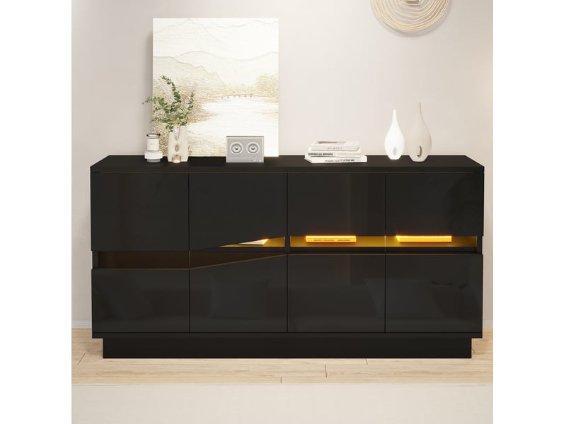  Buffet bas 140x35x70 cm led bluetooth panneau de particules noir  - Conforama B