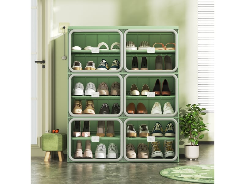  Meuble à chaussures pliable - 85x33,5x104,3 cm - meuble de rangement à 2 colonnes et 6 niveaux - vert et gris  - Conforama C