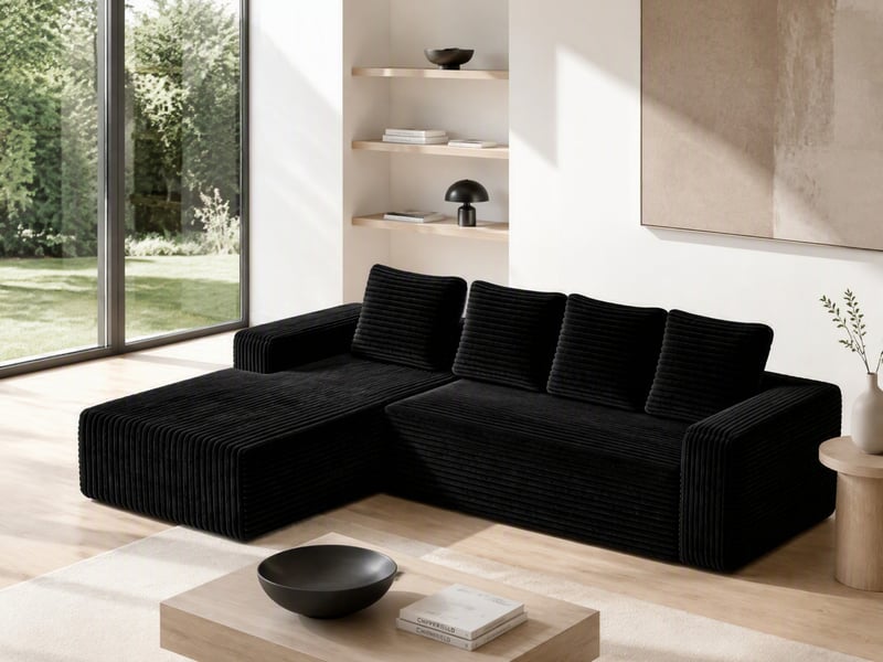 Canapé d'angle modulaire ,4 places, avec méridienne orientée vers la droite,261 ×168×58cm,noir - Conforama B