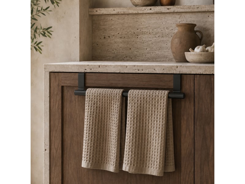  Porte serviette, torchon, crochet à suspendre cuisine ou salle de bain - acier inoxydable - 36 cm - noir  - Conforama E