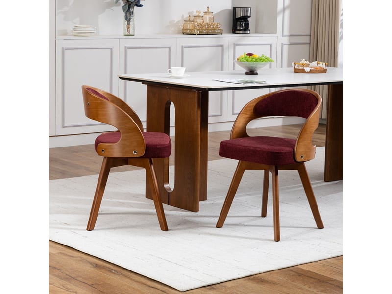  Lot de 2 chaises de salle à manger pivotantes en lin rouge vin avec pieds en bois massif  - Conforama B