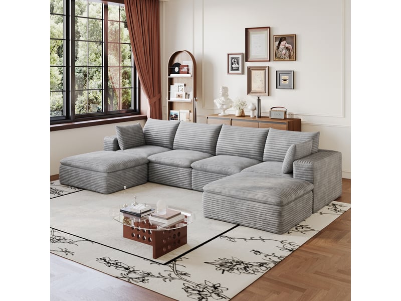  Canapé nuage 340 cm en velours côtelé gris foncé, grand canapé xxl sans montage pour salon et appartement  - Conforama W