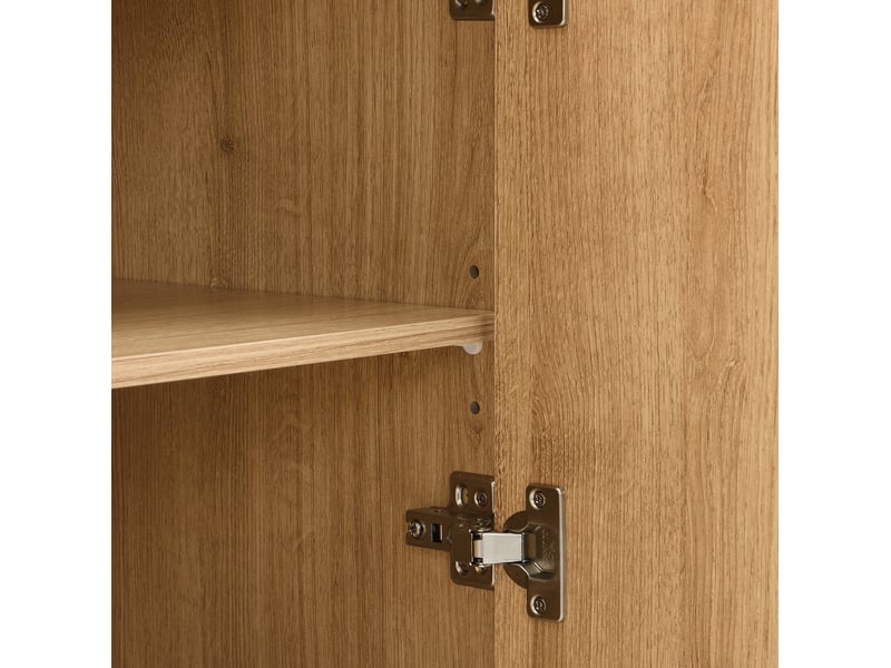  Buffet de rangement 140x38x75 cm, avec portes, pieds métal doré, mdf finition bois naturel, salon, élégant, rangement  - Conforama E