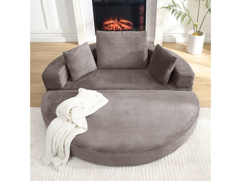  Canapé convertible 2 places en velours côtelé, canapé-lit pliable ovale 173 x 176 cm, sofa moderne avec coussins pour salon  - Conforama E