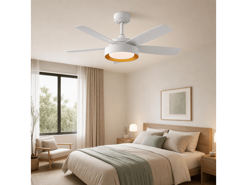 Ventilateur de plafond de 42 pouces avec lumière led 22w et télécommande moteur dc réversible blanc pour chambre - Conforama B