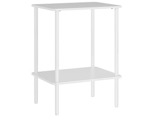 Table d’appoint 2 niveaux blanc avec rangement et cadre métal, style moderne pour salon et chambre