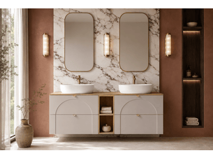 Meuble sous-vasque suspendu aura 140 cm avec plan et étagère effet chêne craft cachemire mat k