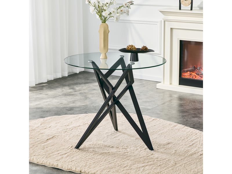  Table basse ronde en verre - 85x85x75,7 cm verre trempé et noir - couchtisch moderne design géométrique pour salon  - Conforama D