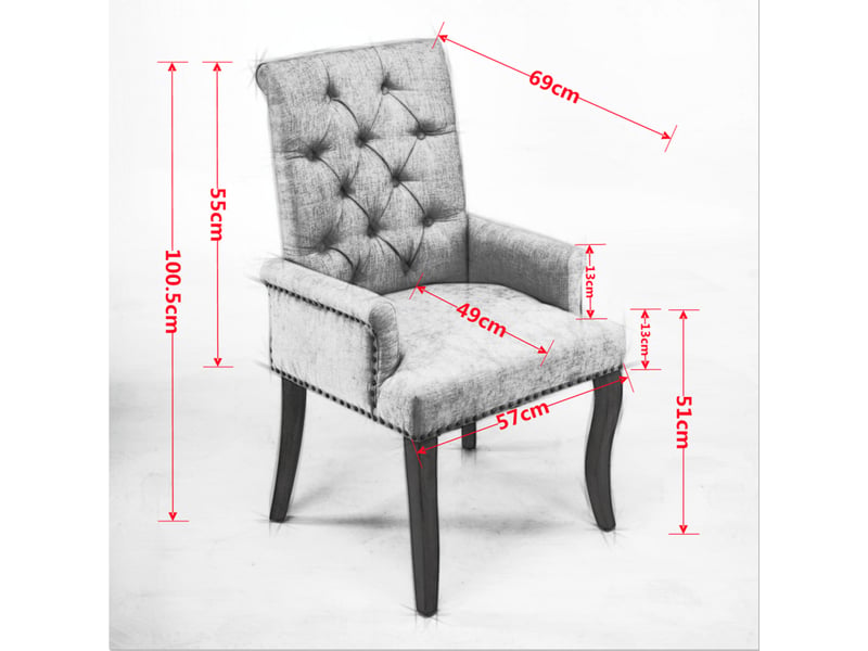  Chaise de salle à manger en chenille bleue avec accoudoirs, dossier haut capitonné, pieds courbés en bois massif, assise rembourrée, style classique  - Conforama E