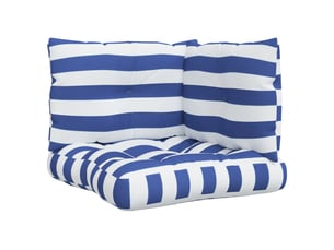 Lot de 3 coussins de palette, coussins de canapé rayures bleuesblanches cf59697