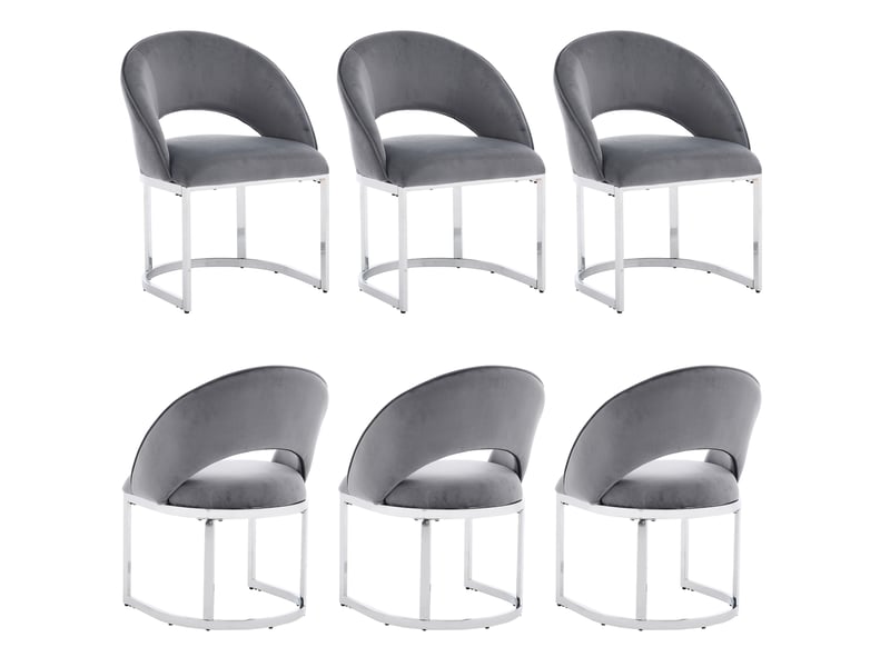  Chaise de salle à manger lot de 6 avec dossier incurvé et pieds métalliques en velours gris et argenté  - Conforama A