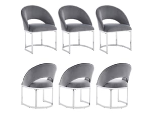 Chaise de salle à manger lot de 6 avec dossier incurvé et pieds métalliques en velours gris et argenté