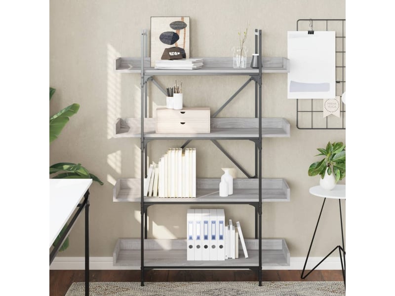  Bibliothèque à 4 niveaux, armoire à livres sonoma gris 100x33x145,5 cm  - Conforama C