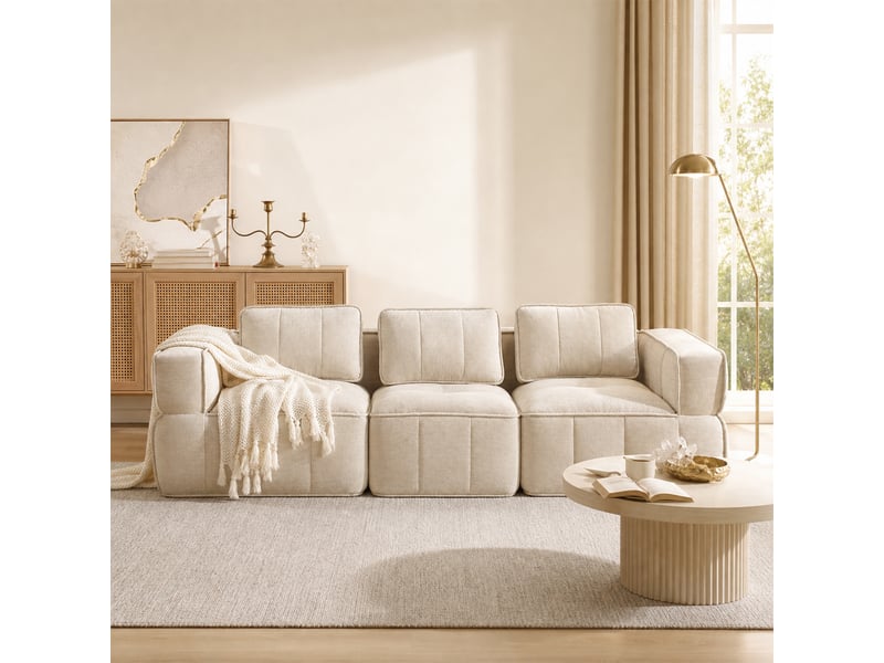 Canapé 3 places, revêtement en tissu, sans assemblage, beige - Conforama W