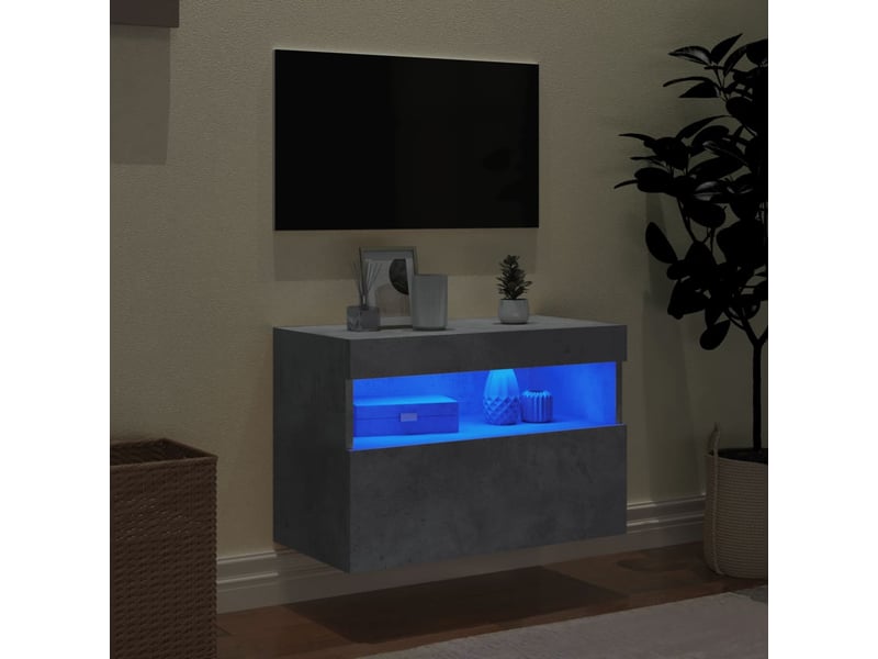  Meuble tv - banc tv - meuble de rangement mural avec lumières led gris béton 60x30x40 cm  - Conforama D