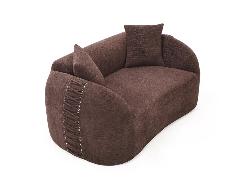  Canapé 2 places courbé duboisdesign série baseball tissu chenille  marron 155×67×90 cm  - Conforama B