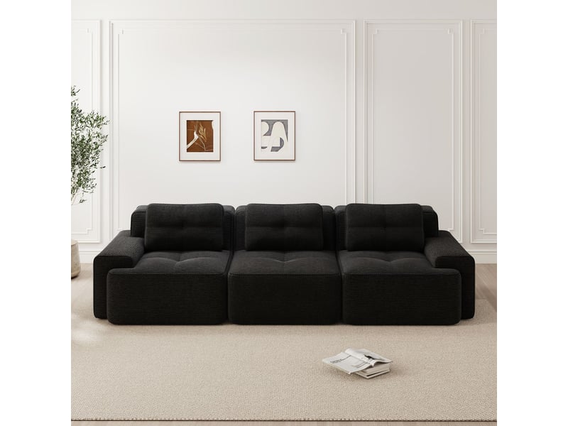  Canapé d'angle coin modulaire structure modulable tissu côtelé assise profonde montage sans assemblage couleur noire  - Conforama B