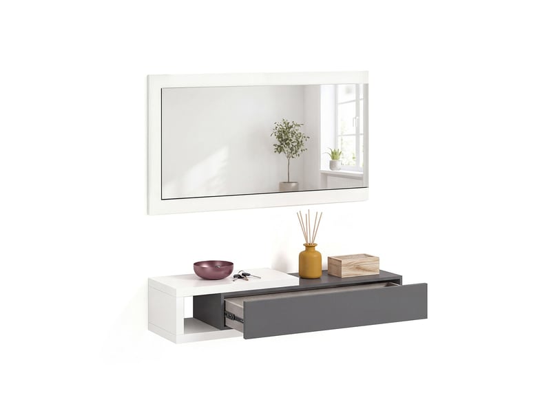 Armoire de couloir derek avec miroir blanco artik (blanco mate) - gris grafito 95 x 19 x 26 cm REC26A01AG - Conforama A