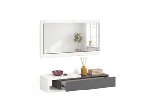 Armoire de couloir derek avec miroir blanco artik (blanco mate) - gris grafito 95 x 19 x 26 cm