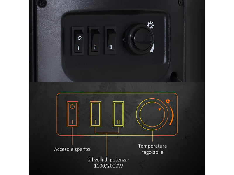  Cheminée électrique effet flamme noire, chauffage 900 w ou 2000 w, 41 x 41 x 64,5 cm  - Conforama W