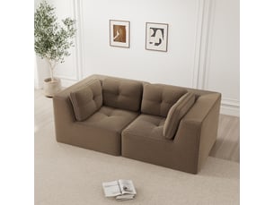 Canapé droit modulable 2 places velours côtelé marron – 208 x 104 x 69 cm