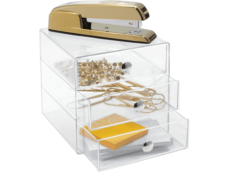 Drawers organisateur maquillage, boite de rangement en plastique pour cosmétiques, maquillage, etc., boite tiroir à 3 tiroirs, transparent  - Conforama E