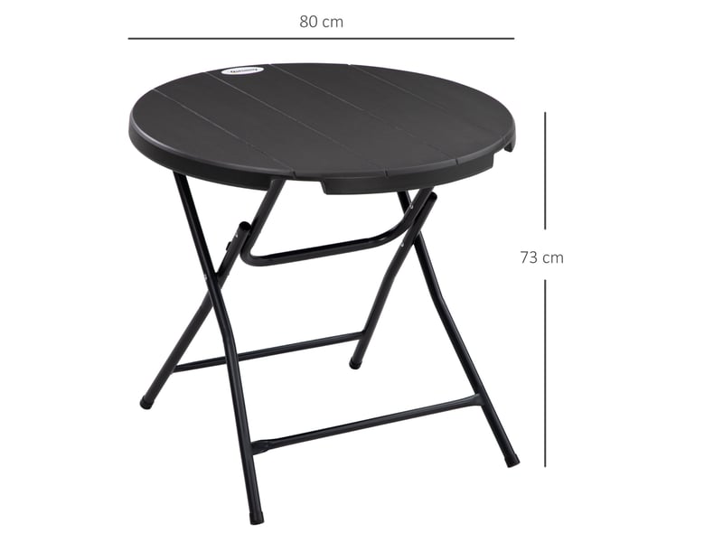 Table de jardin ronde pliante ø80 cm gris foncé, 4 places, plateau aspect bois pour balcon et terrasse - Conforama C