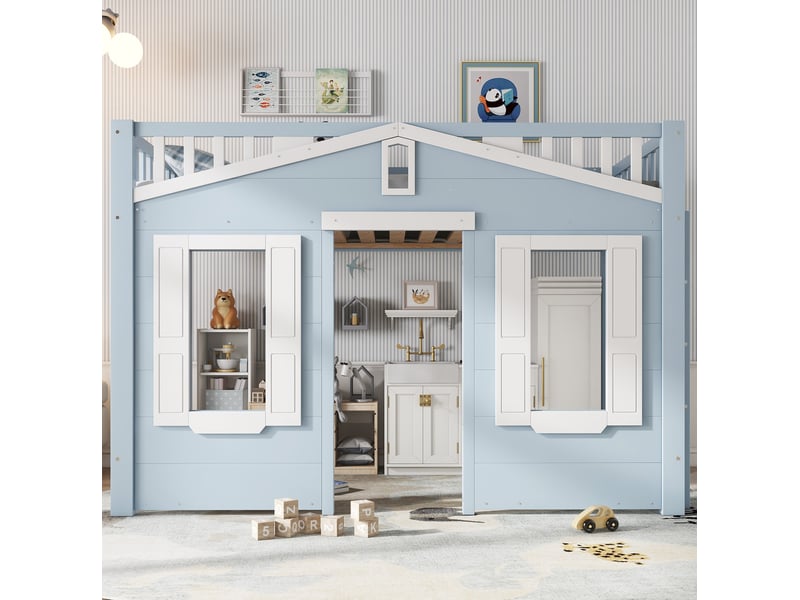  Lit mezzanine enfant bleu et blanc 90 x 200 cm avec espace sous le lit  - Conforama C