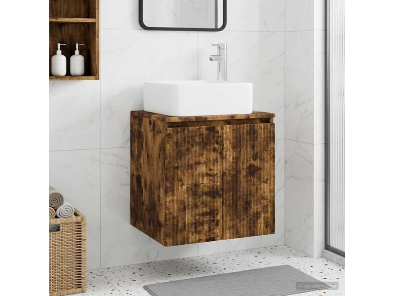 Vanité de lavabo mural, meuble de rangement chêne fumé 49.5x41x63 cm shl9406 - Conforama B