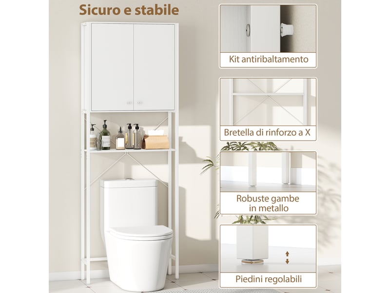  Meuble au-dessus des toilettes blanc avec placard et étagère ouverte, 64 x 20 x 180 cm  - Conforama W