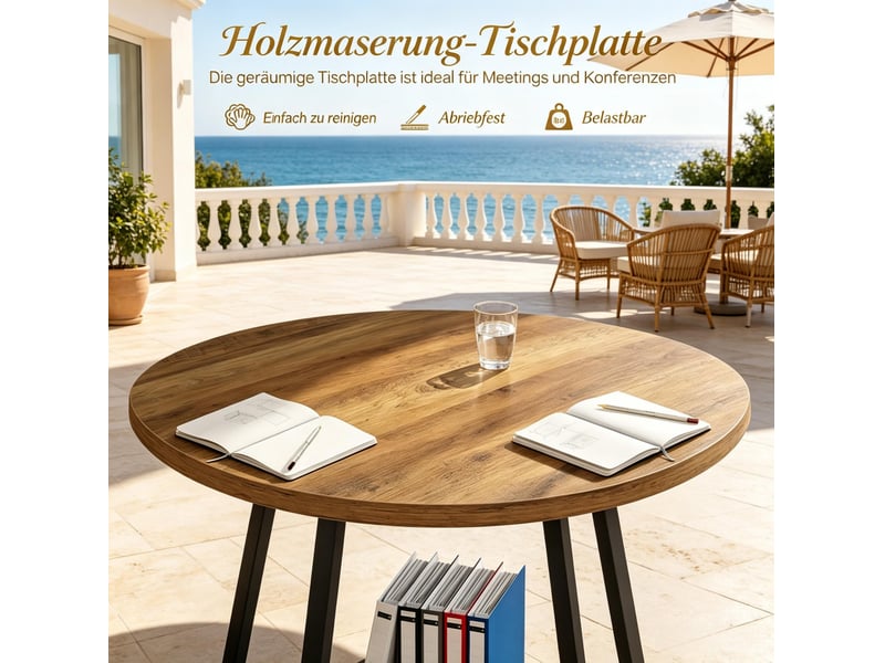  Table basse ronde 80 cm bicolore noir et marron en bois et métal, avec tablette inférieure, pour salon moderne  - Conforama E