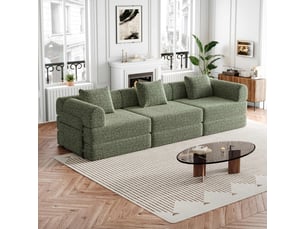 Canapé-lit 2-en-1 en chenille avec rangement dans l’accoudoir, 3 cadres métalliques et plusieurs configurations