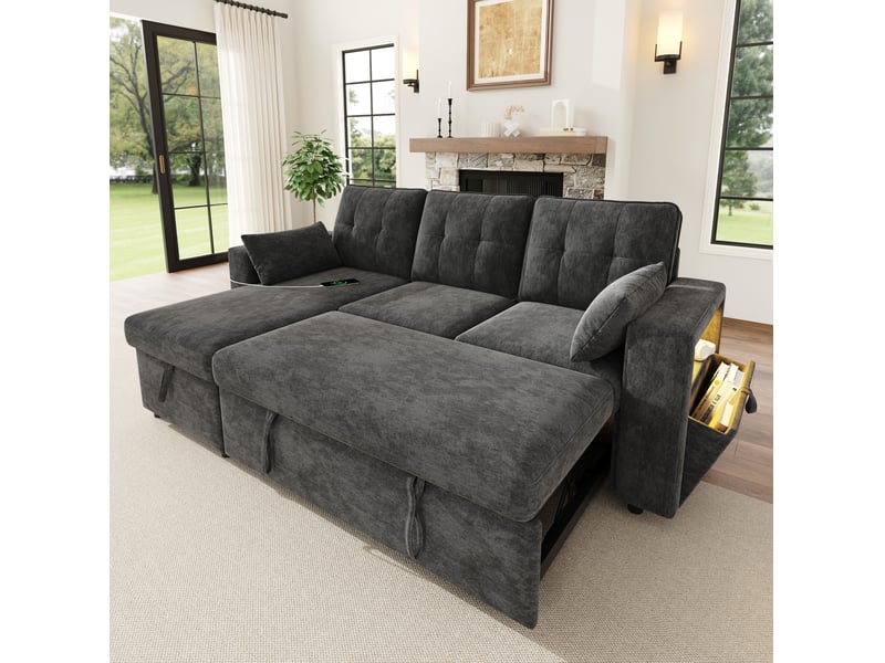  Canapé d’angle convertible 3 places 213x131x83 cm gris chenille  - Conforama E