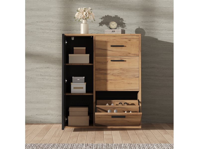  Meuble à chaussures 80x24x95,5 cm noir et naturel avec 2 abattants  - Conforama D