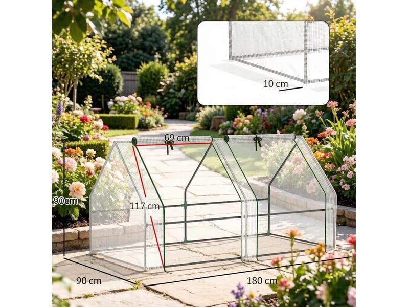  Mini-serre de jardin 180 x 90 x 90 cm avec bâche en polyéthylène 140 gm² et 2 fenêtres enroulables  - Conforama E