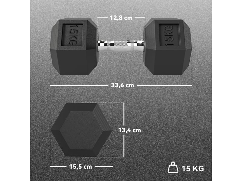  Ensemble de 2 haltères hexagonales en fonte de 15 kg avec revêtement en caoutchouc pour l'entraînement à domicile.  - Conforama E
