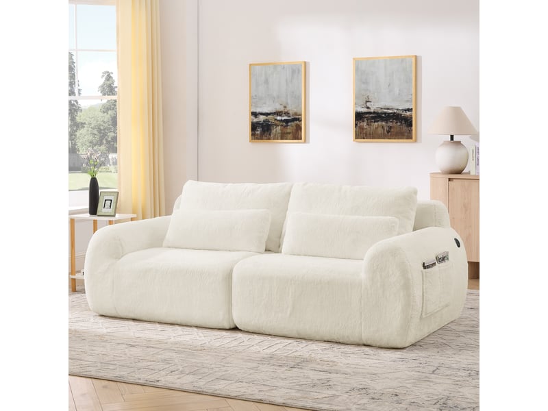  Canapé 2 places en fausse fourrure beige avec ports usb et poche latérale – cosy pour petit espace, coforama  - Conforama B