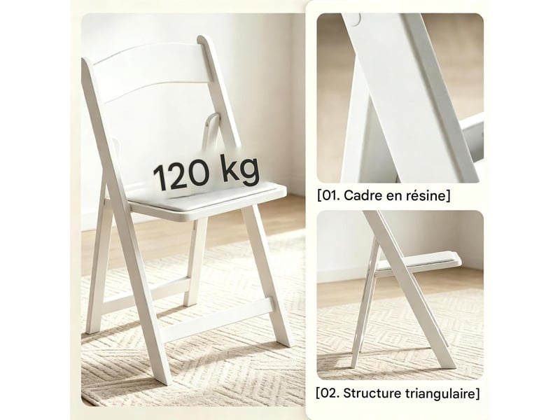  Lot de 4 chaises pliantes en résine et pu blanc T5828P556403 - Conforama D