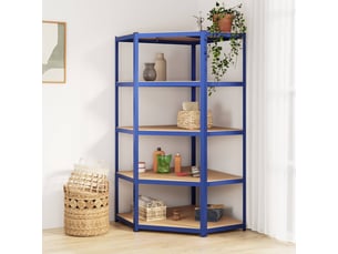 Étagère d'angle, armoire de rangement à 5 niveaux bleu acier et bois d'ingénierie cf41364