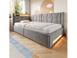 Lit coffre 140x200 cm <strong>MAISENTIEL</strong>  <strong></strong> coloris gris