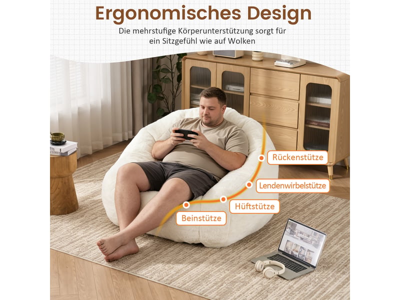  Pouf pour adulte en fausse fourrure coloris crème W5378P504664 - Conforama E
