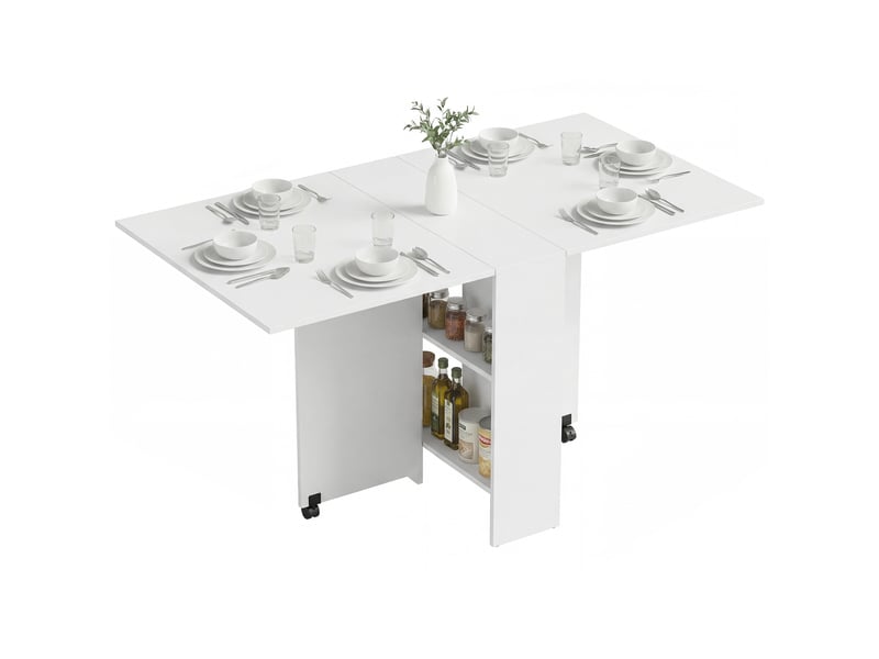  Table pliante de cuisine salle à manger amovible sur roulettes 75l x 140l x 74h cm blanc  - Conforama B