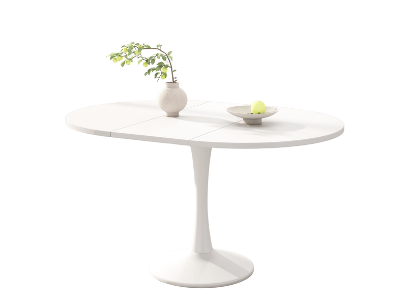 Table à manger 140x100x75cm, blanc, forme ovale et extensible, aggloméré, design simple et moderne - Conforama A
