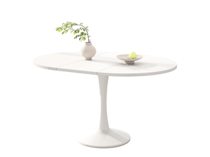 Table à manger 140x100x75cm, blanc, forme ovale et extensible, aggloméré, design simple et moderne