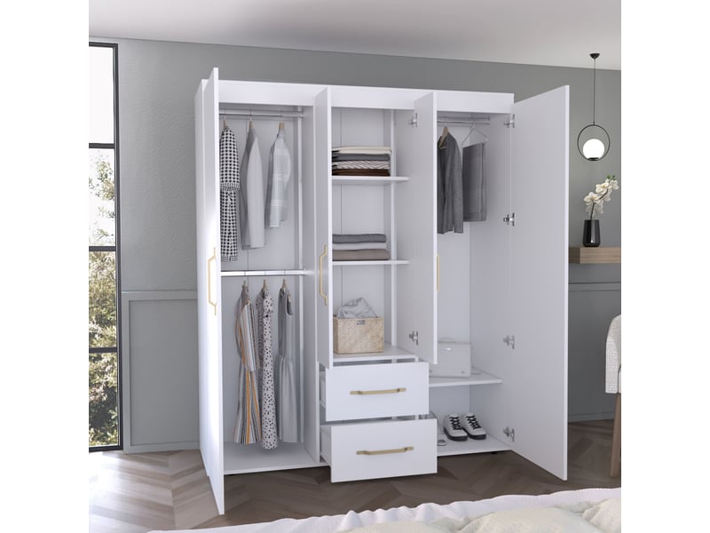  Armoire bariloche de 150 cm avec 2 tiroirs et penderie, blanc  - Conforama B