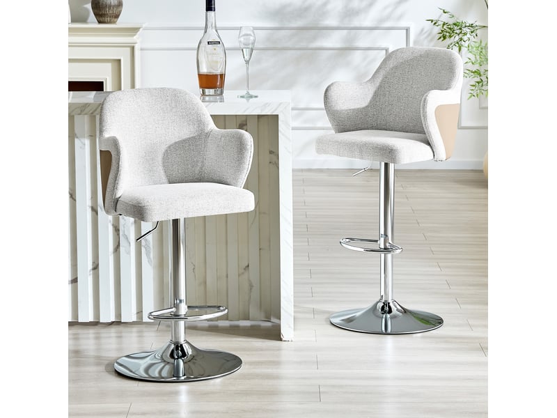  Tabourets de bar réglables lot de 2, chaise de bar, accoudoirs, pivotants 360°, confort moderne, structure métal, gris  - Conforama D