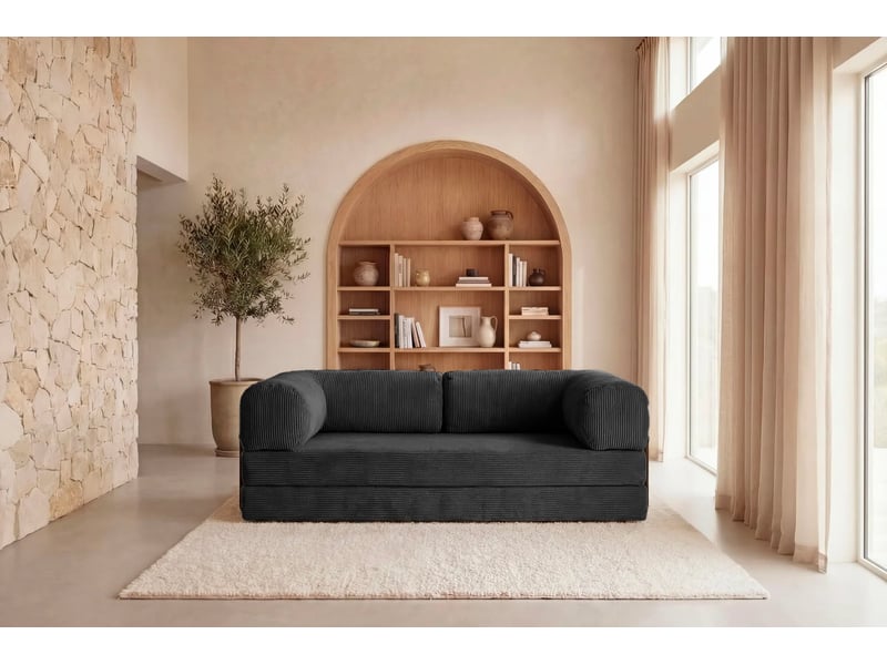  Cosima - canapé droit convertible petit velours côtelé 3 places noir  - Conforama D