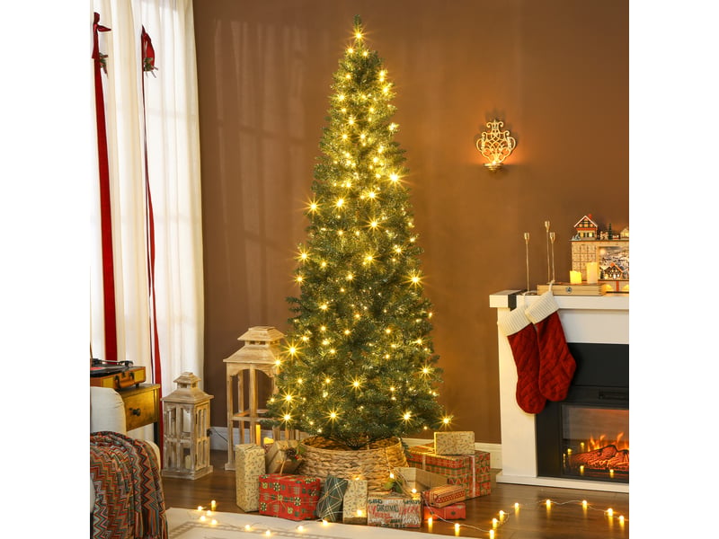  Sapin de noël artificiel 210 cm, arbre de noël fin avec 350 lumières, 1273 pointes, support en métal pliable, vert  - Conforama B